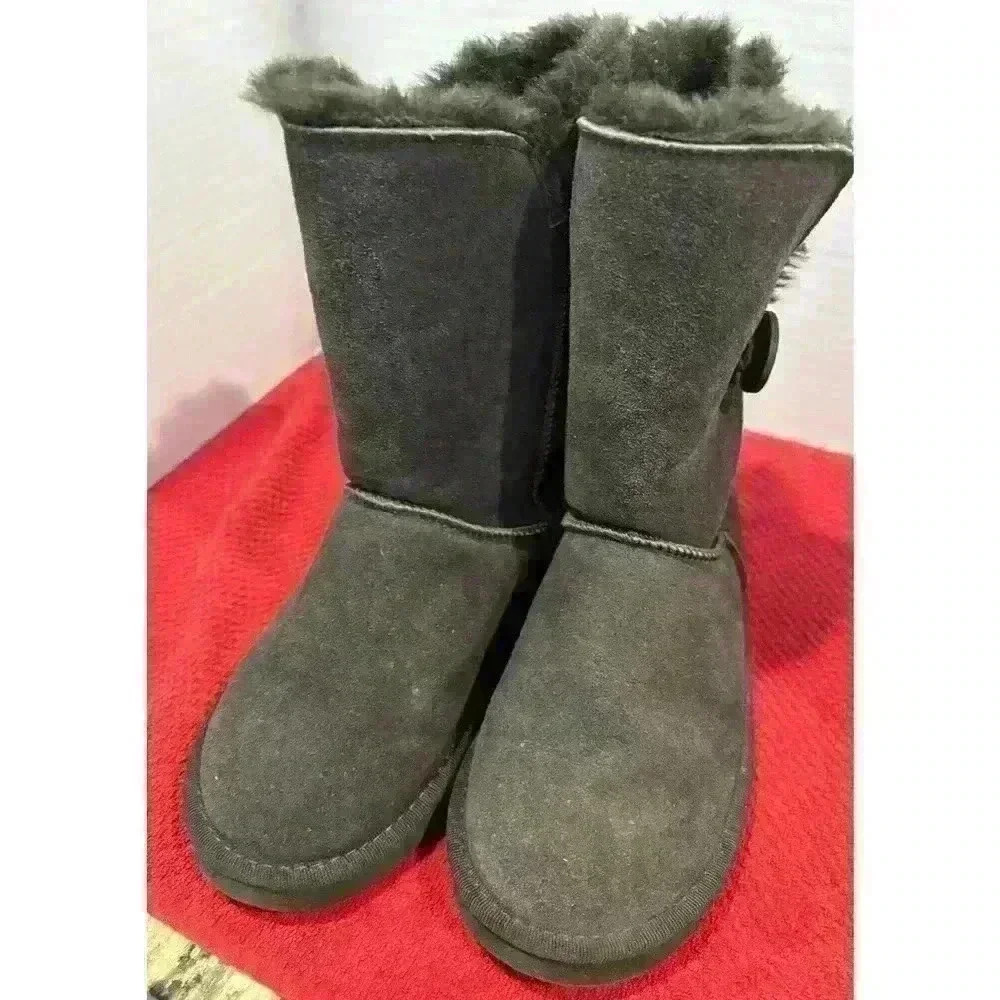 UGG Australia Sheepskin Brown Suede Bailey Button Boots Women’s Size EU 38 US 7